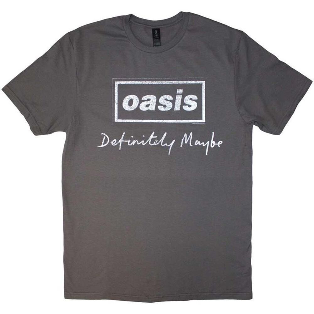 Oasis Unisex Adult Definitely Maybe Text Logo Distressed T-Shirt / Charcoal Grey
